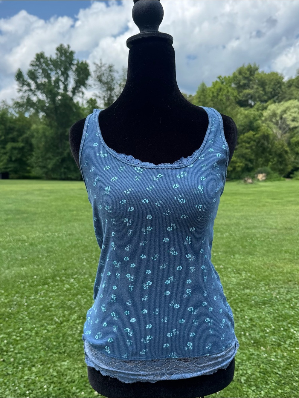 Y2K Energie “My Favorite Tank” Floral Ribbed Lace-Trim Tank Top